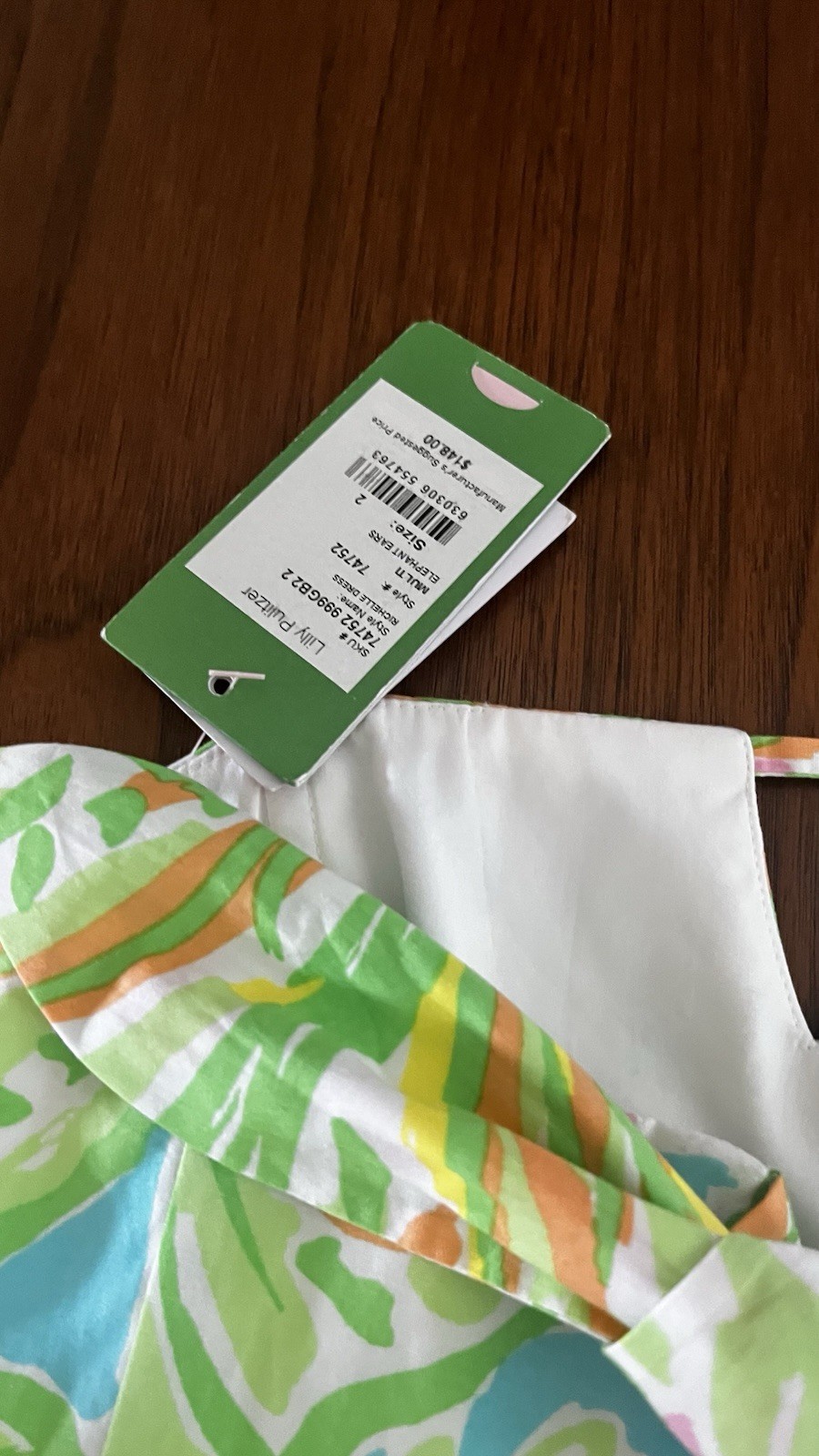 Lilly Pulitzer Size 2 Strapless Tie Back Dress Elephant Ear Green Pink