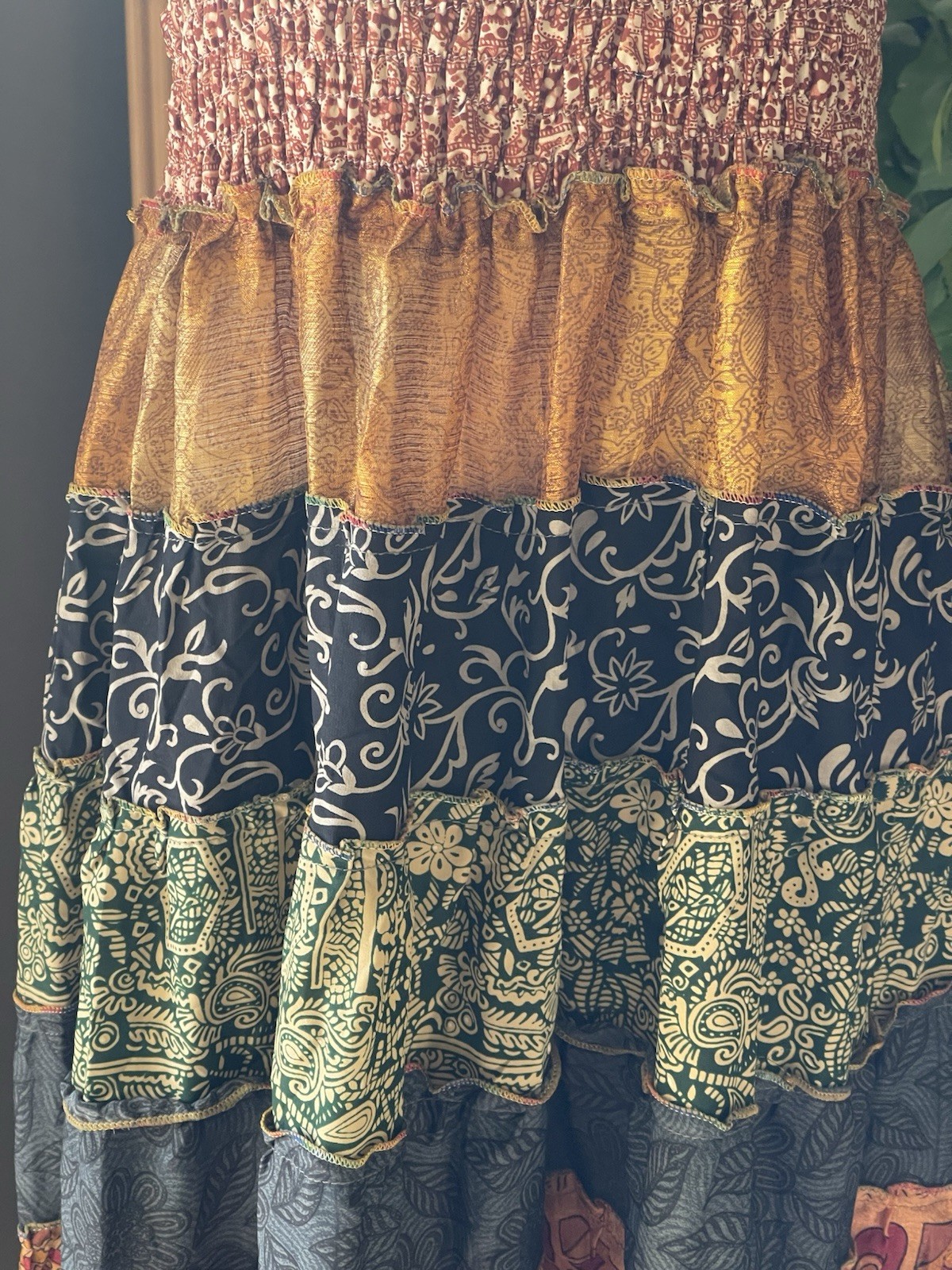 Silk Strapless Smocked Floaty Ruffle Hippie Dress Pre-owned