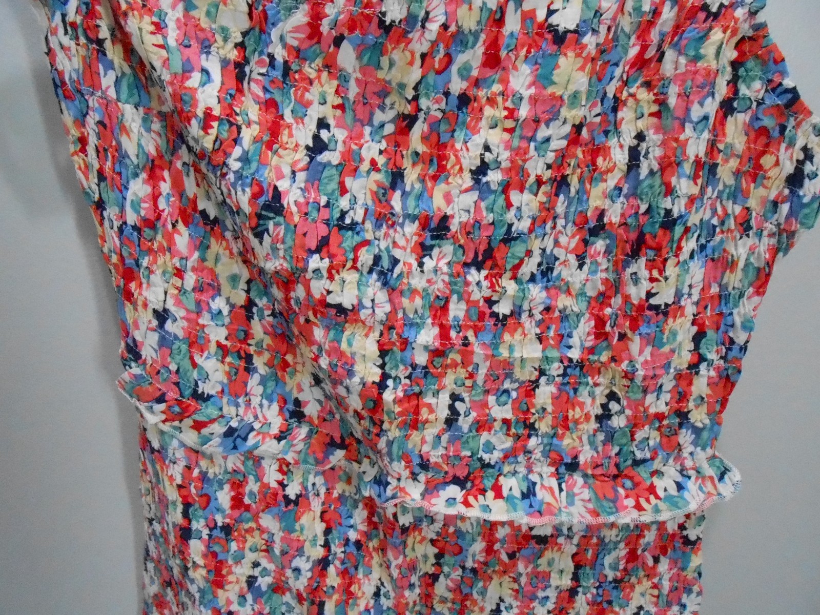Women’s Midi Bodycon One Shoulder Strap Tiered Ruffle Blue Red Floral Dress-M
