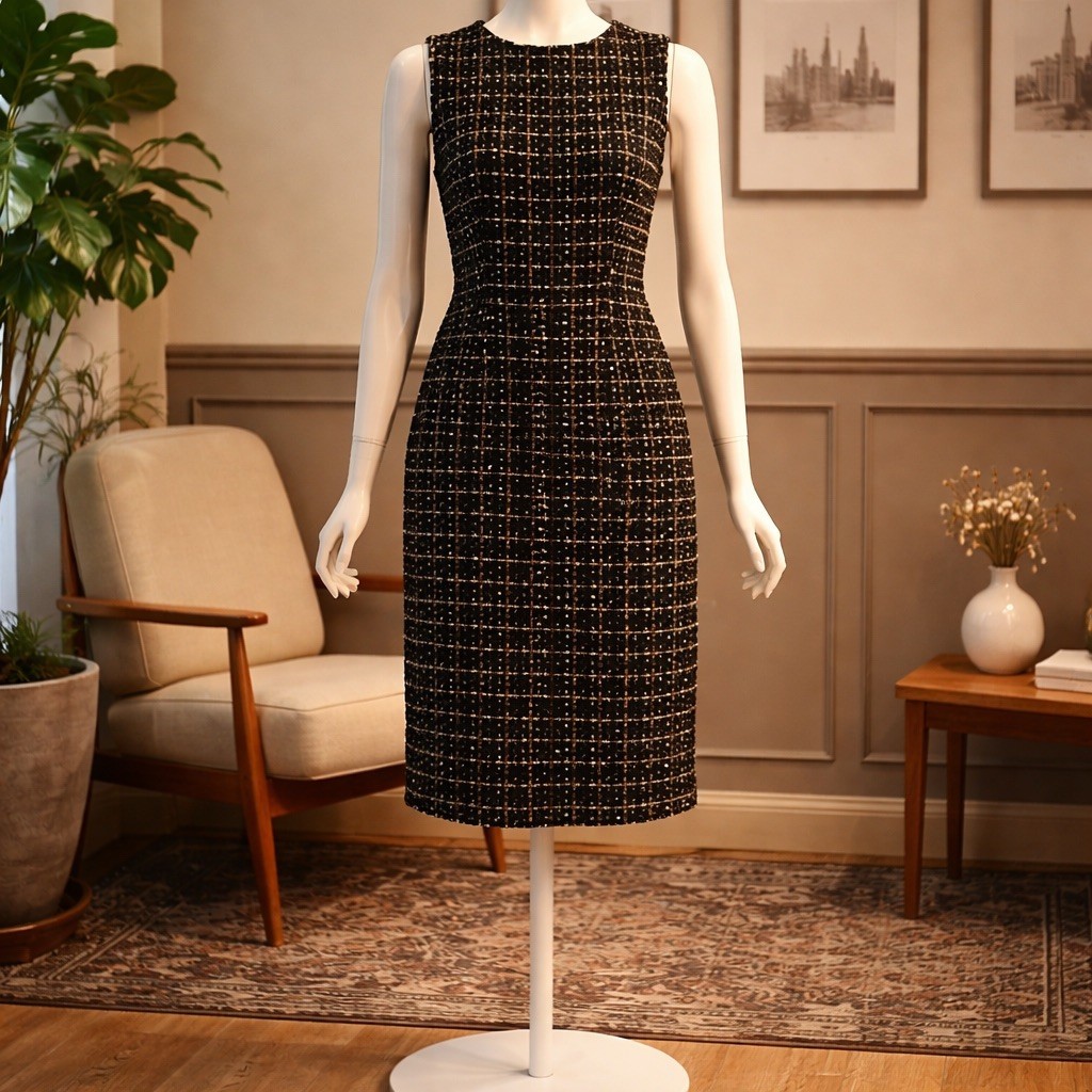 WOMEN’S BLACK TWEED SPORT CHIC DRESS