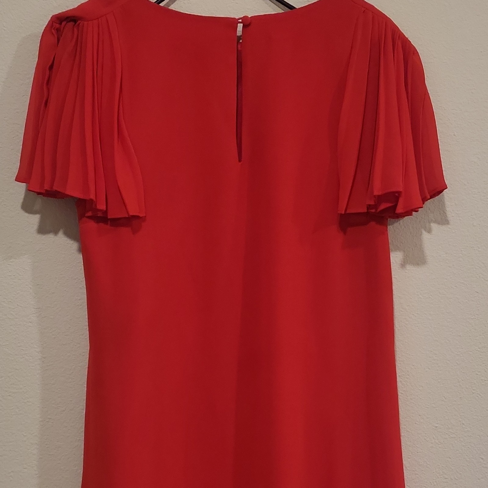 Monsoon Red Polyester Chiffon Pleated A-Line Flutter Sleeve Dress US 6
