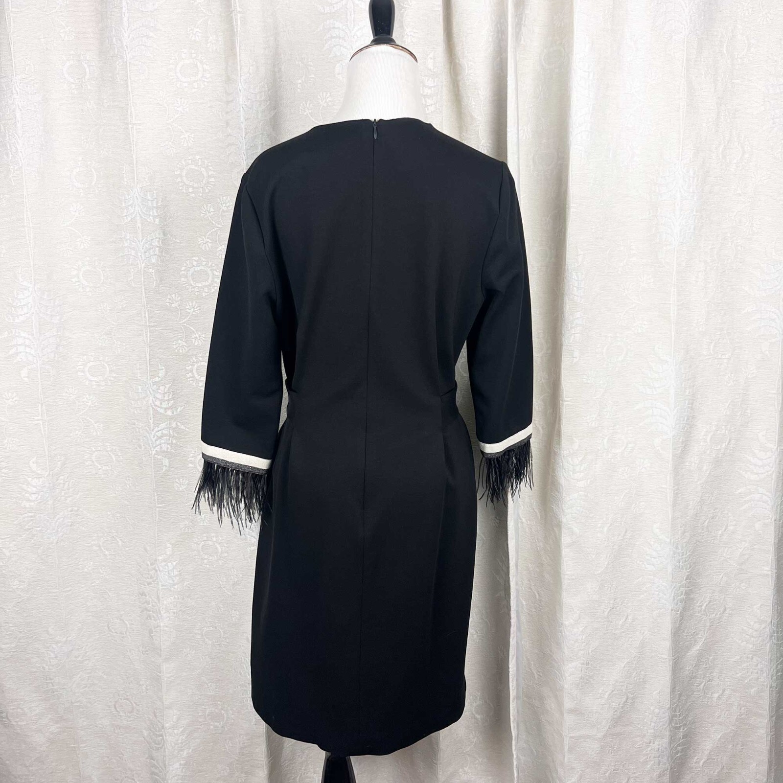 Vilagallo ostrich feather removable cuff ponte dress stretch jersey d-ring belt