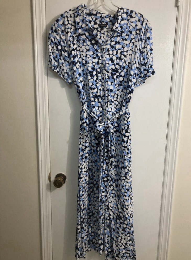 Talbots Women’s NWT 12 Blue White Collared Button Midi Dress