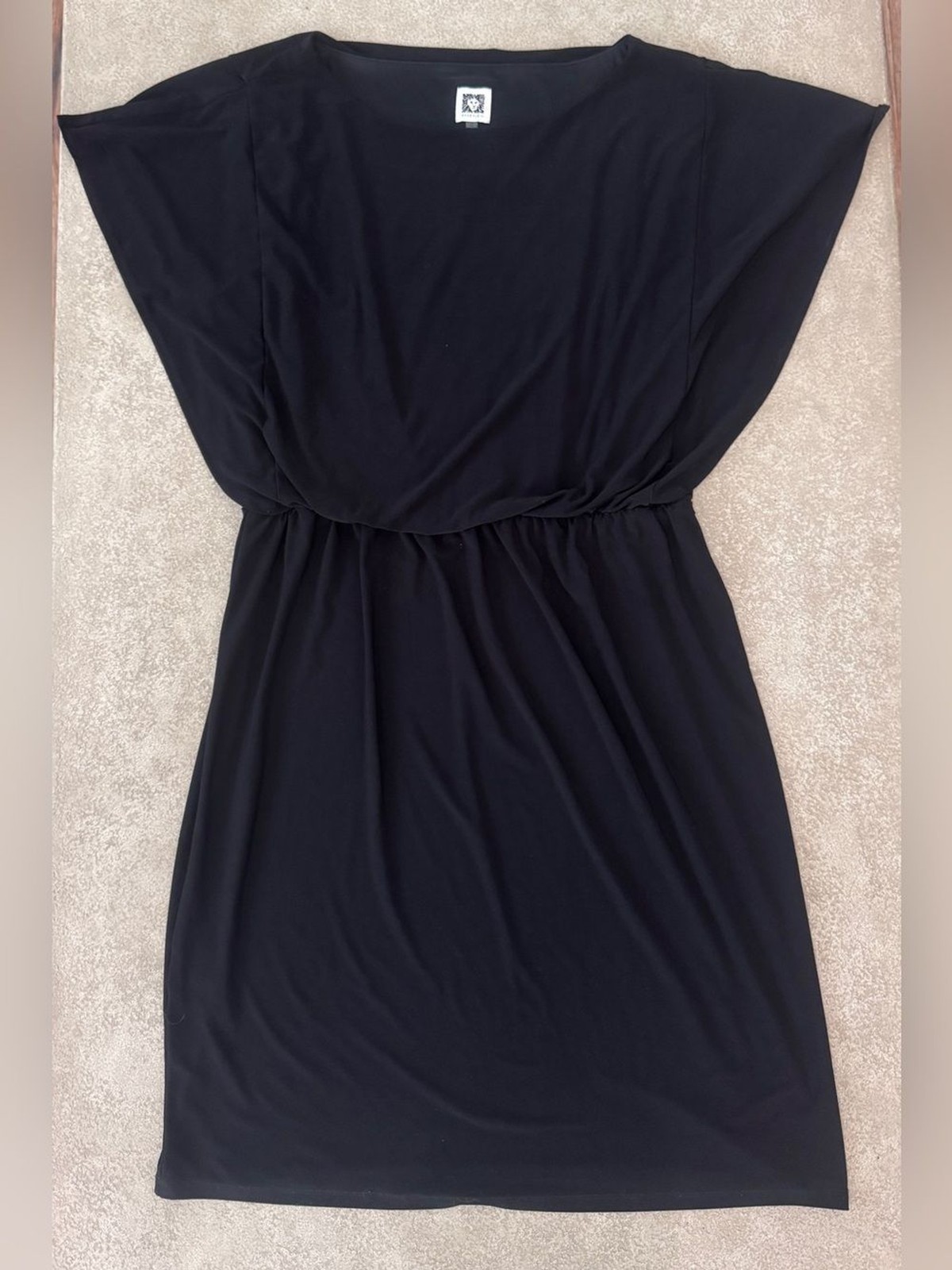 Anne Klein Dress Size 14 Black Dolman Sleeve Elastic Waist Stretch Sheath Lined