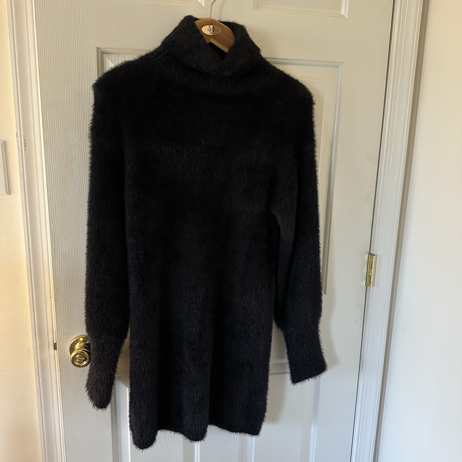 NEW &merci Womens Size Small Black FUZZY Turtleneck Dress WARM Boutique Store