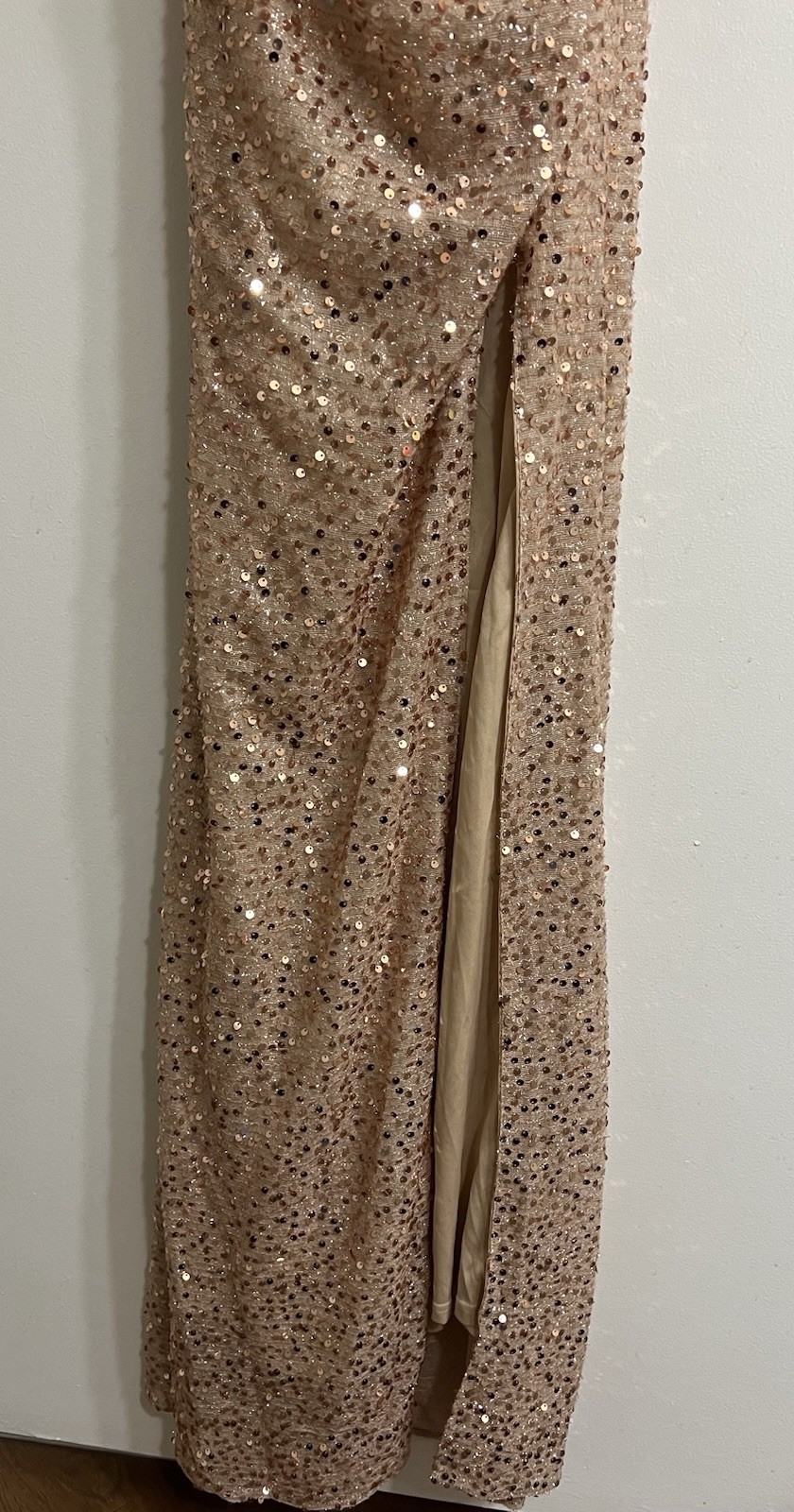 Strapless Gold Sequin Evening Dress