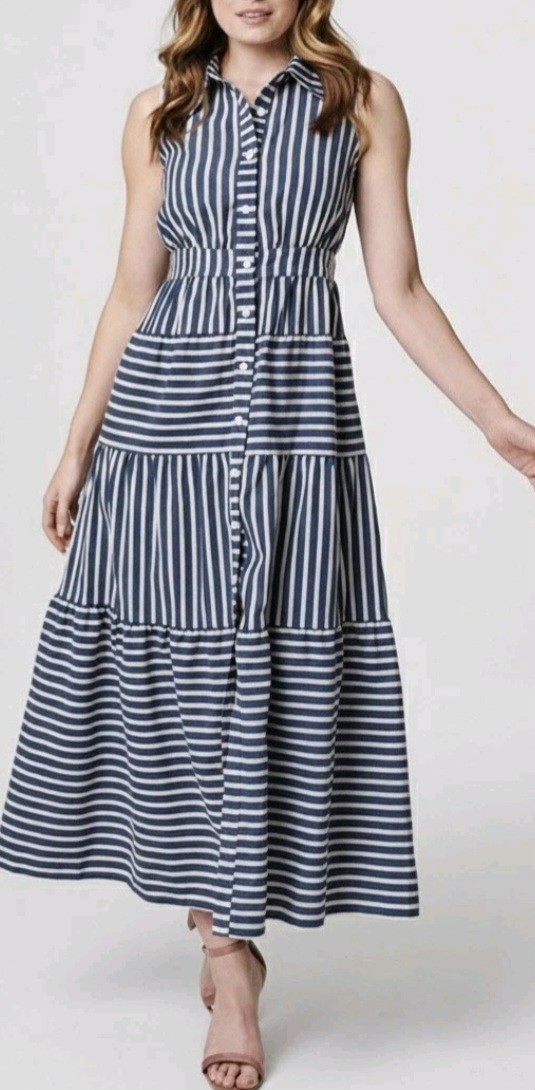 Izabel London QVC Navy White Stripe Maxi Dress UK 8 BNWT Summer Cruise Holiday