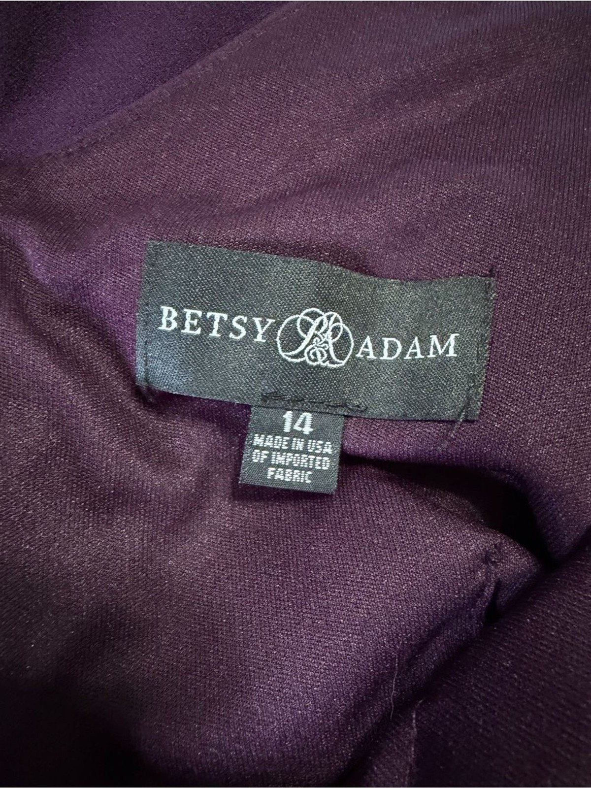 Betsy & Adam Aubergine Draped Cape Back Cocktail Dress 14 Ruched Sheath MOB