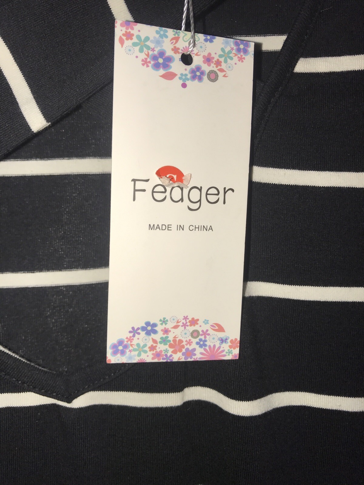 Feager Women’s Black &White Striped Dress Top Criss Cross Back Sz Small New