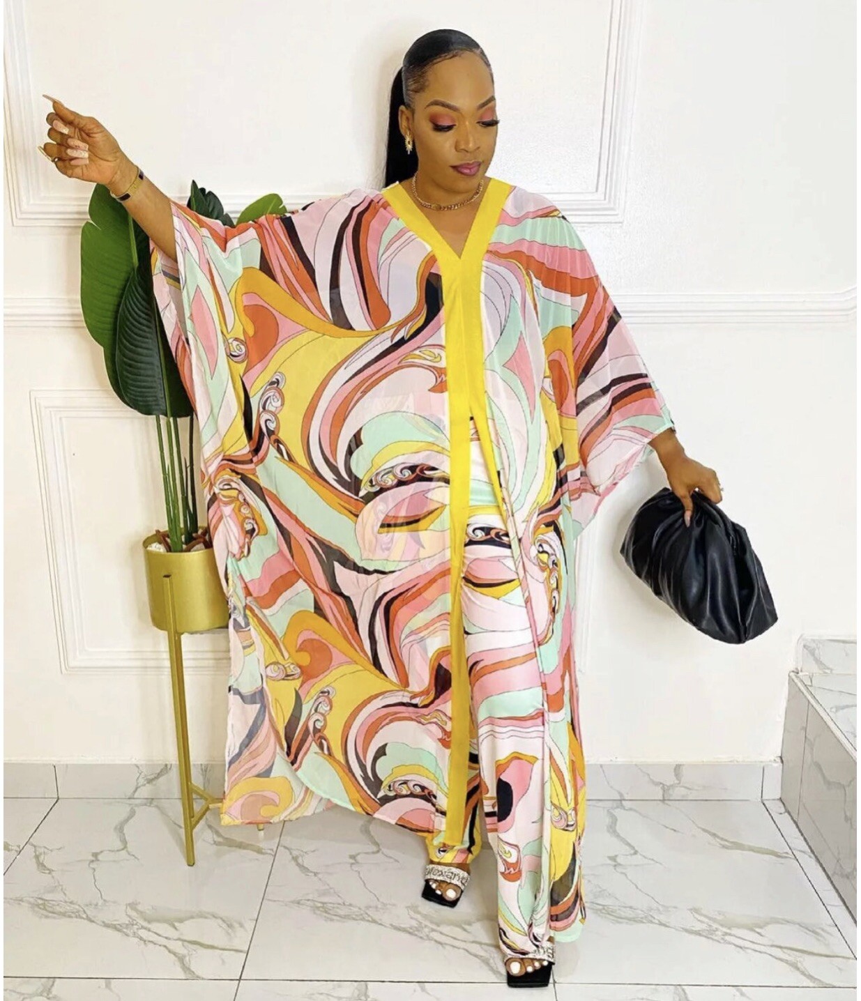 LONG Chiffon Kimono Two Piece Pant Sets Available In Different Colors