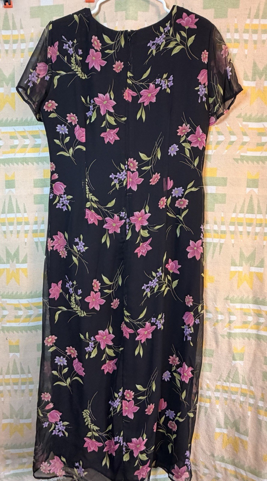 Kathie Lee Collection Black Floral Chiffon Fit & Flare Midi Dress 10