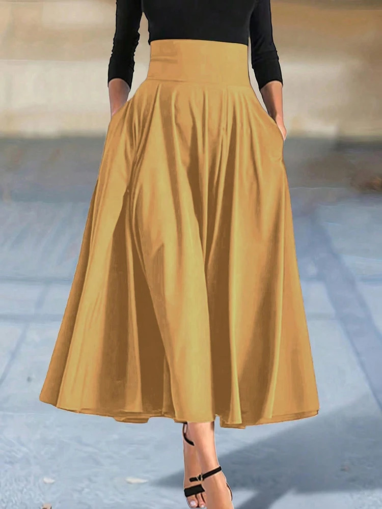 New In Dresses Solid Color A-line Skirts for Woman Clothing High Elastic Waist L