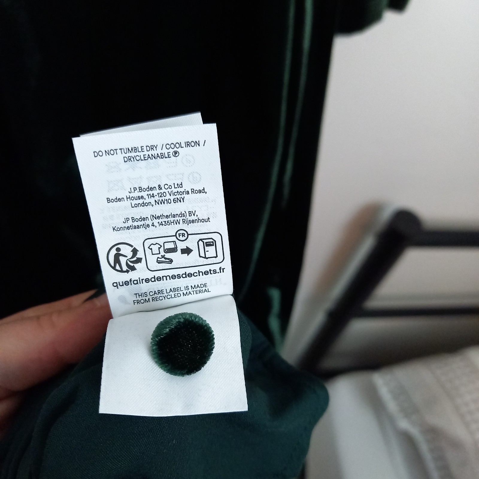 BODEN Elise Emerald Green Velvet Midi Dress Size UK 10