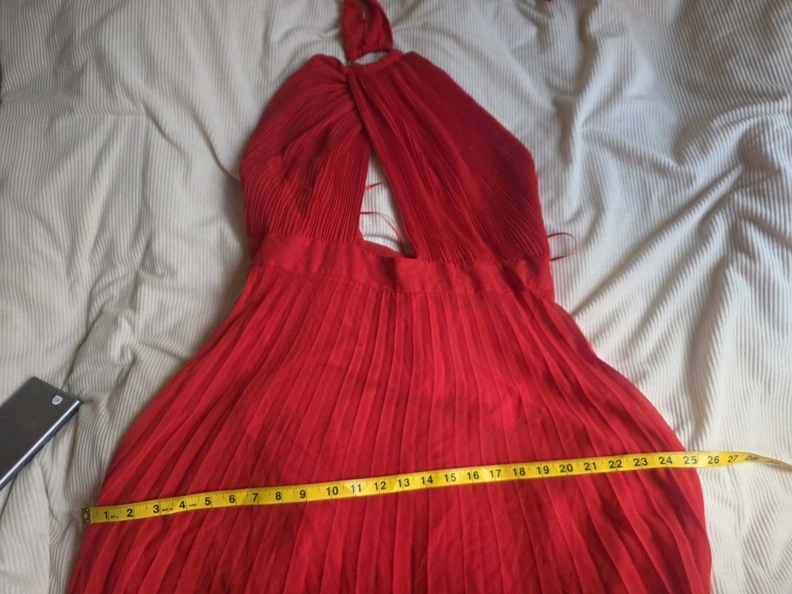 ZARA PLEATED HALTER DRESS Red GOLD BUCKLE sz XL BNWT