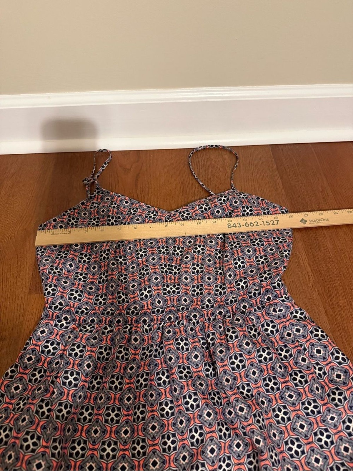 J.Crew Printed Seaside Cami Dress Size 4 Geo Tile Coral Navy Pocket Sundress