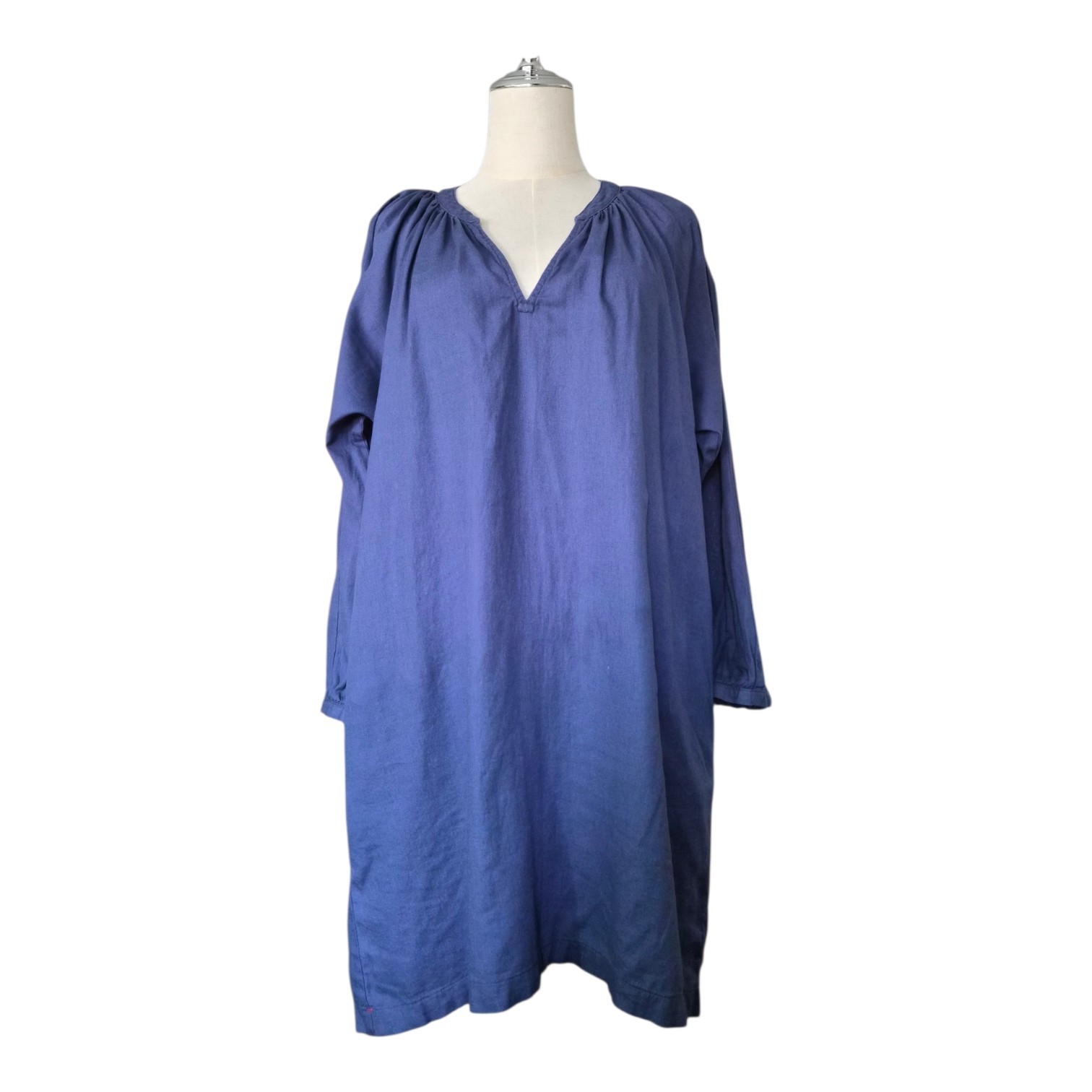 Xirena Blue Cotton Flax Tunic Dress Small Made in USA Lagenlook Boho Coastal