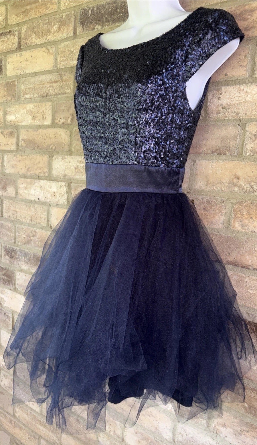 Trixxi Dress Juniors Sequins Tulle Navy Blue Royal Party FitFlare Fairy Empire•3