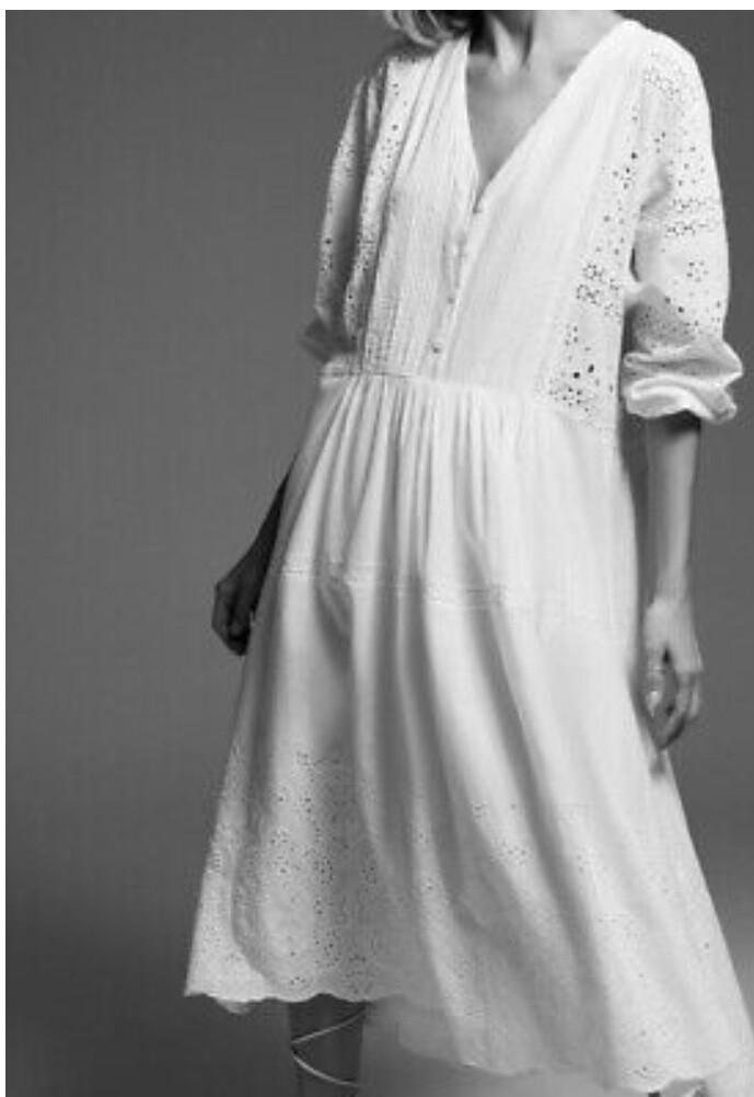 ZARA OYSTER WHITE MIDI EMBROIDERED DRESS V NECK With Long Sleeves Size S BNWT