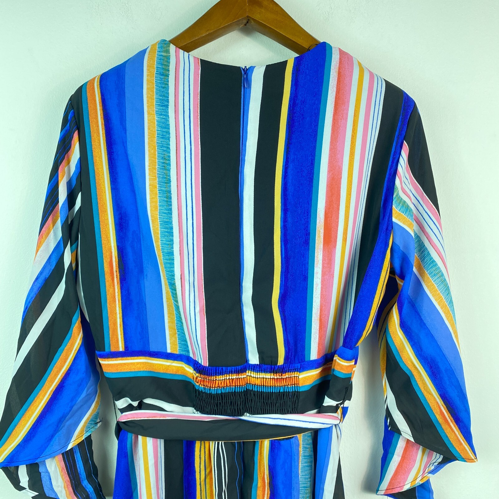 NY Collection Womens Plus 1X Multicolor Striped Belted Wrap Maxi Dress NWT BB30