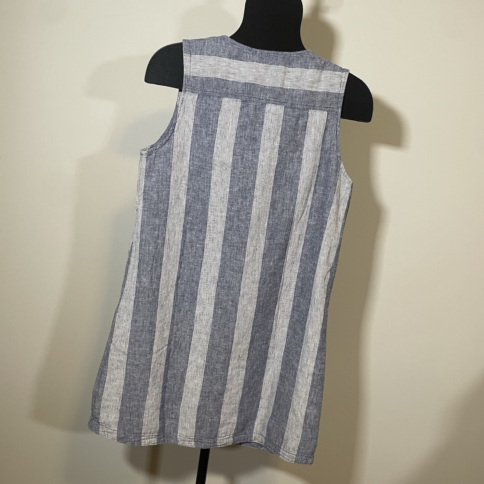 Beach Lunch Lounge Sz M Cotton / LINEN Blend Stripe Sleeveless Shift Dress Lined