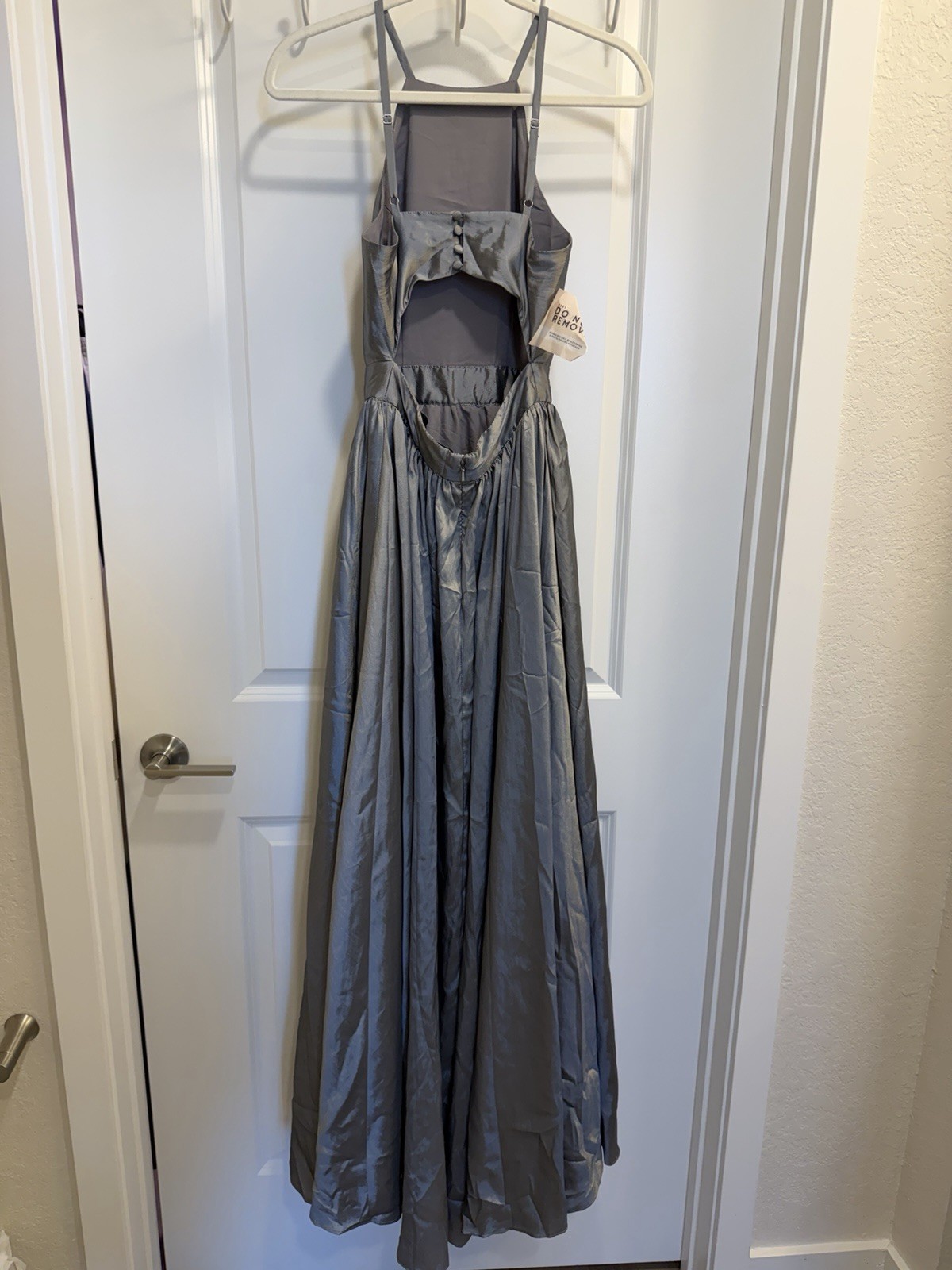 NWT Fame and Partners Silver High Neck Open Back Maxi Dress US 2