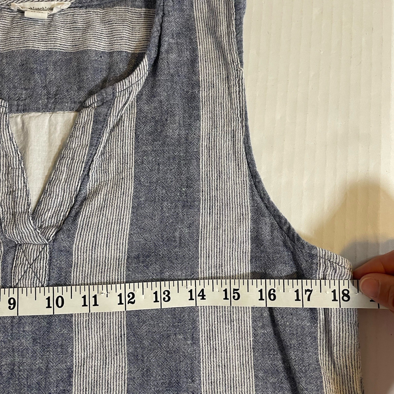 Beach Lunch Lounge Sz M Cotton / LINEN Blend Stripe Sleeveless Shift Dress Lined