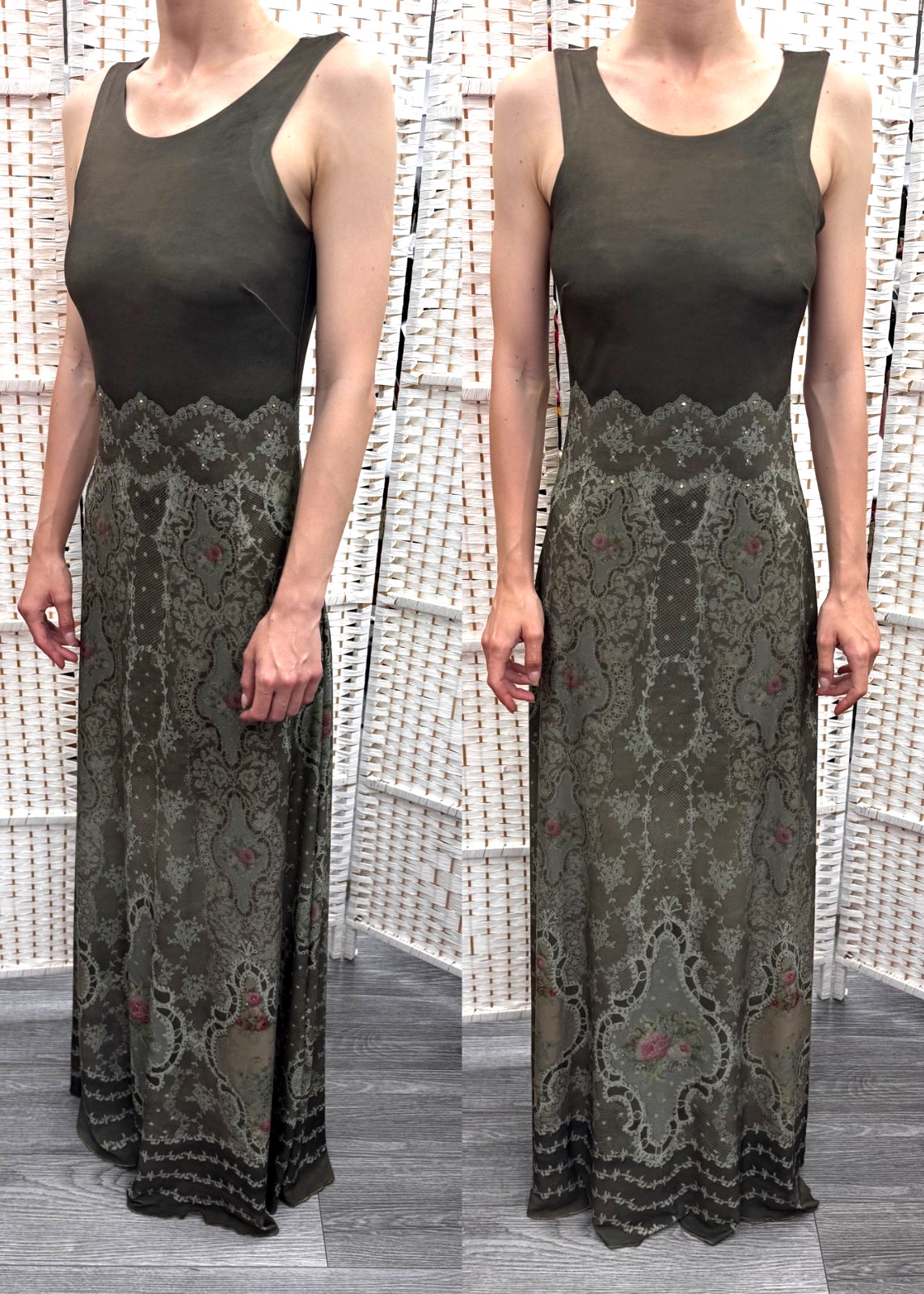Michal Negrin Full Length Shades Of Green Summer Dress Size – S –