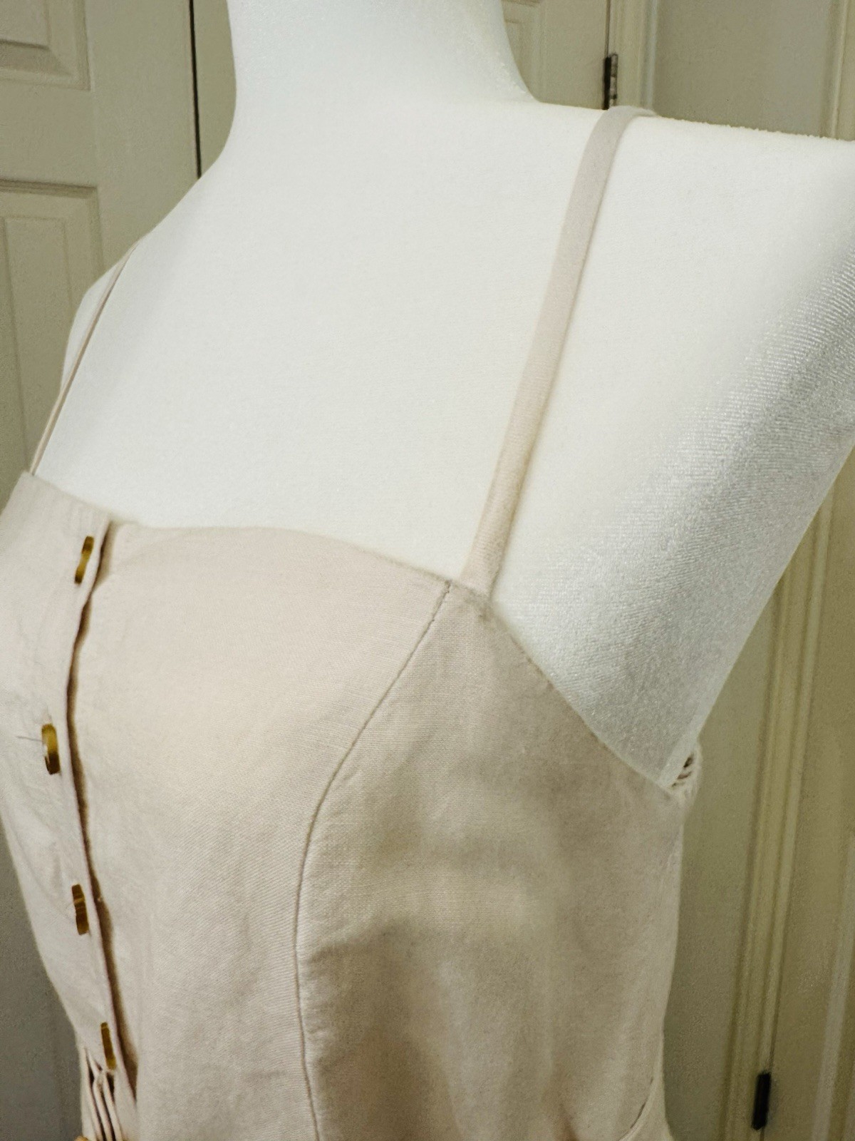 Rails Astrid Dress Stone Linen Rayon Blend Midi Button Front Belted Size Medium