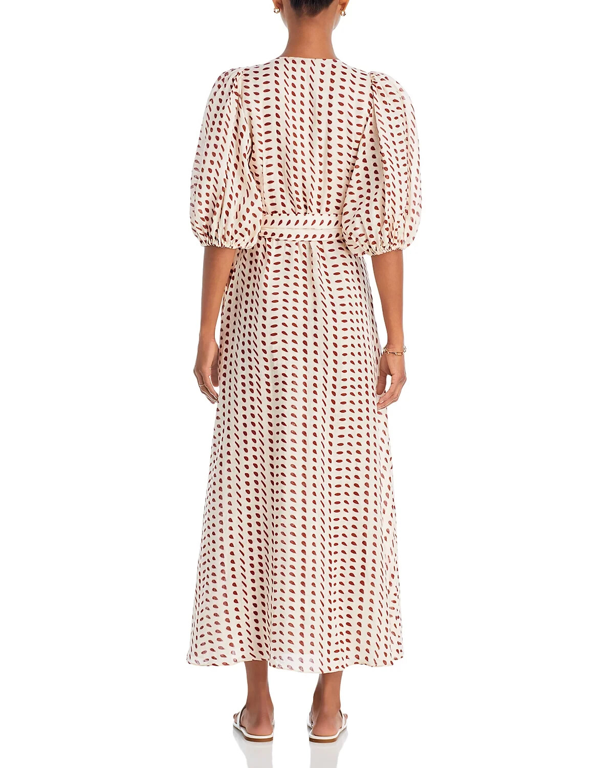 $495 Juan De Dios Ermita Wrap Puff Sleeve Dress Ivory Wine Seeds Women’s US 4