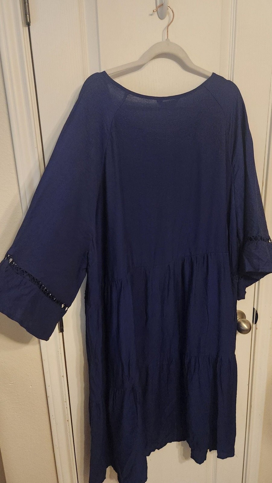 Bloomchic Navy Blue Tiered Button-Front Midi Dress with Eyelet Detail