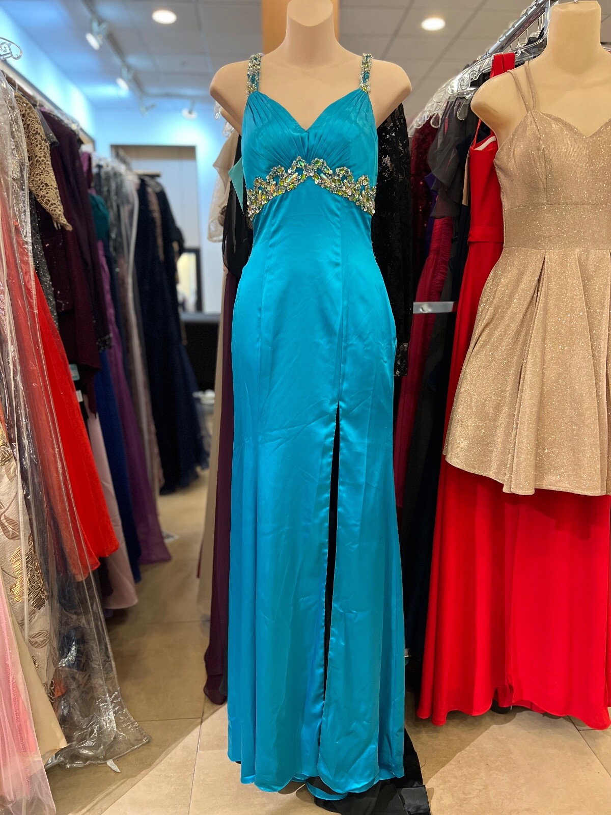turquoise and black evening dress (size 2)