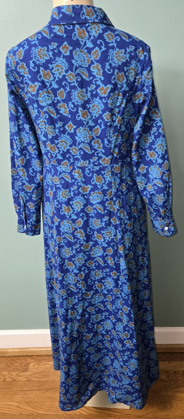 LIVRO Blue Floral Lined Classic Maxi Shirt Dress Size Small