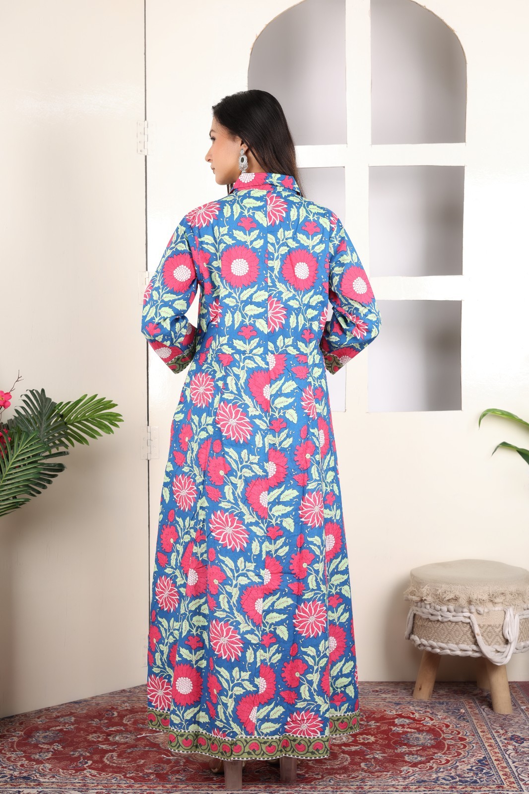 Hand Block Printed Cotton Dress, Floral Print Women Long Dress, Summer Dresses