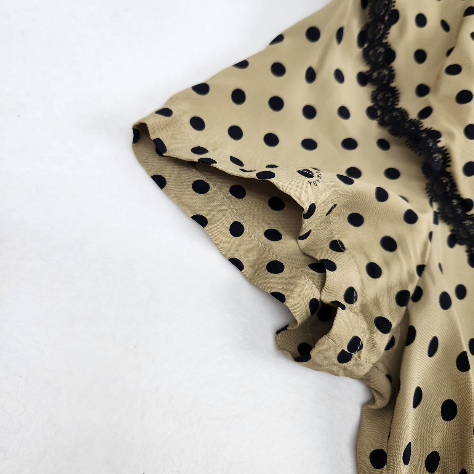 PRADA Long Dress Flared Retro Dot Pattern Frill Collar Size 40 L