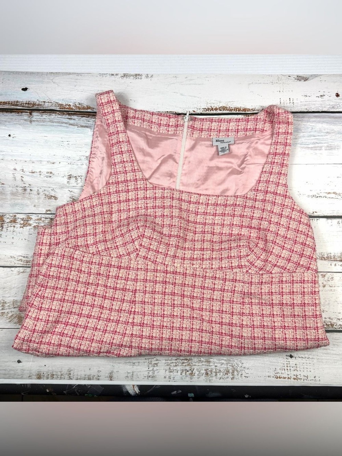Mimi Maternity Dress Size Large L Pink Red White Plaid Tweed Shift Sleeveless