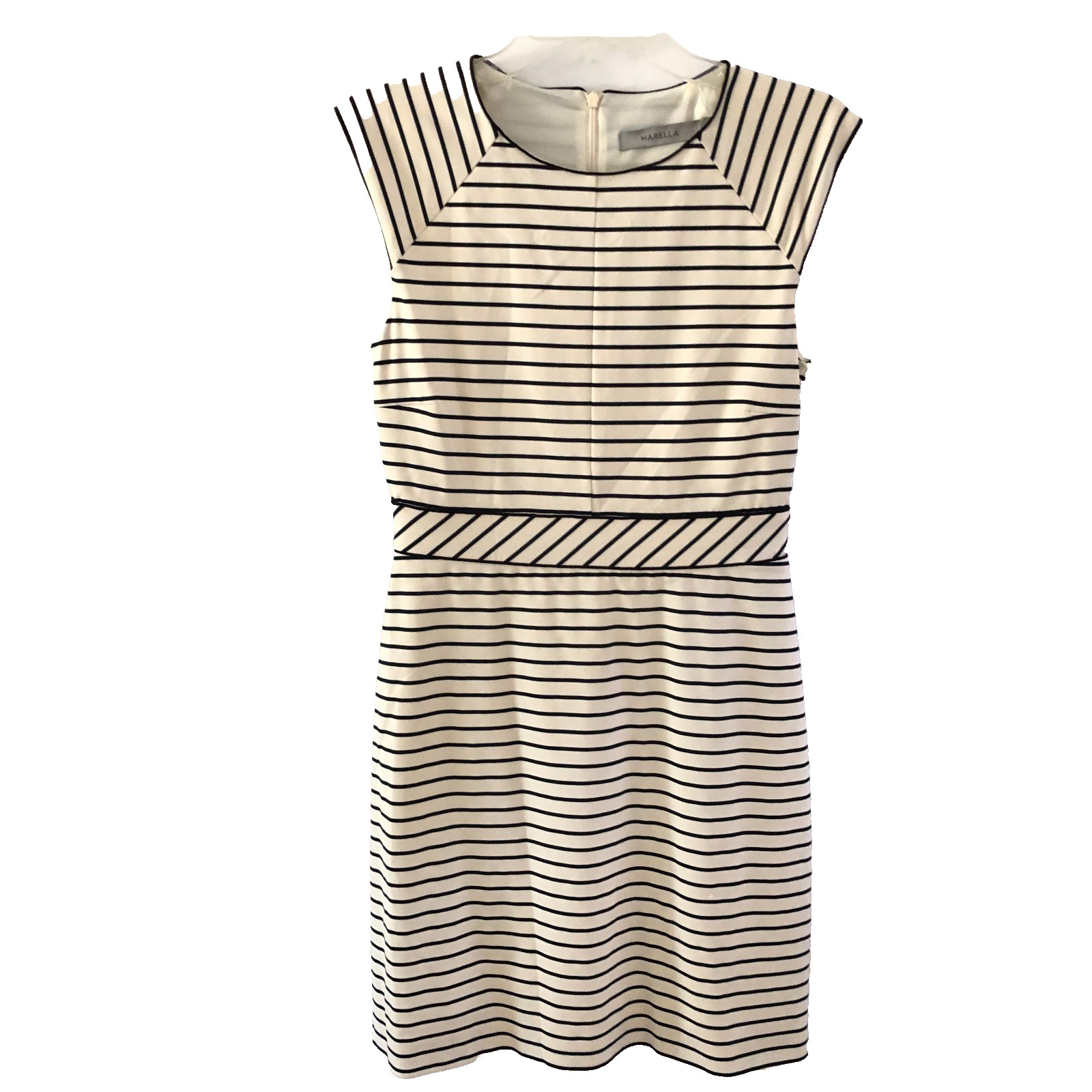 MARELLA Striped Sheath Dress Size 4 Nautical Classic Cream Black Sleeveless