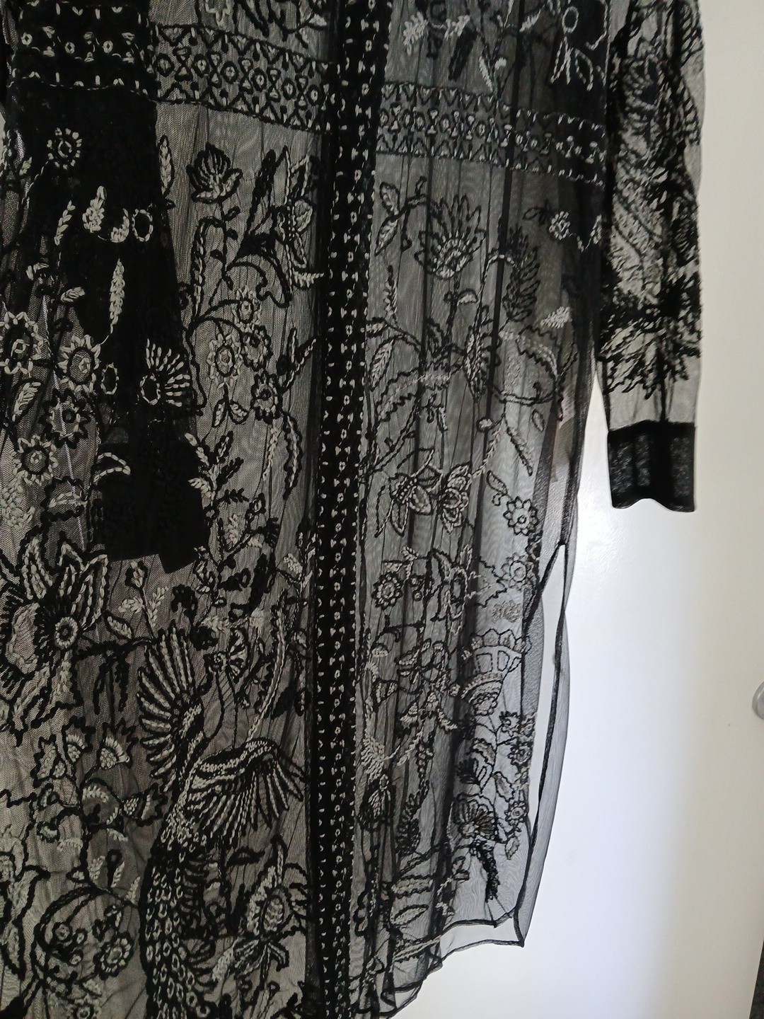 Zara NWT Black Semi-Sheer Embroidered Button Down Long Shirt Dress Overshirt XL
