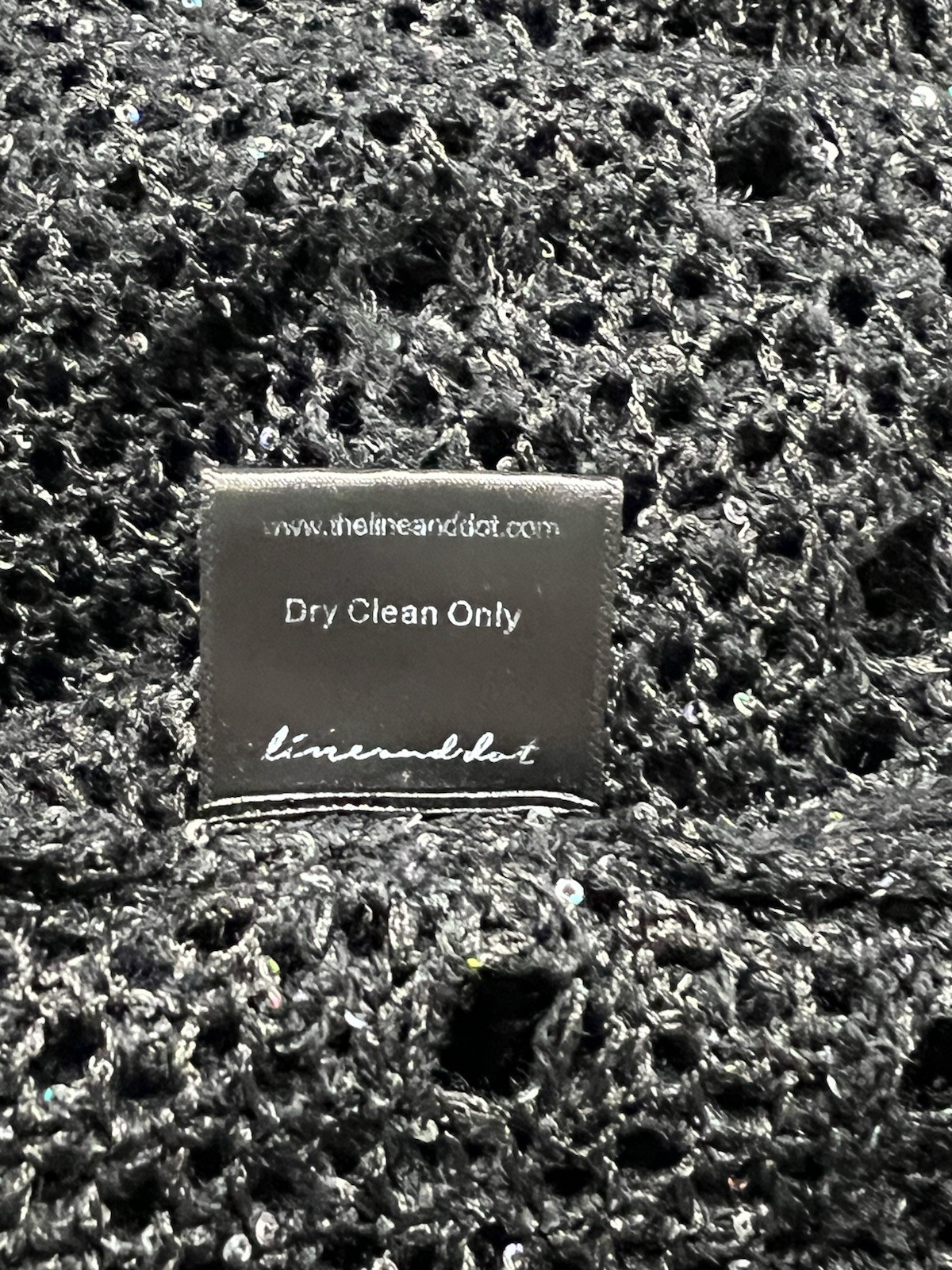 Line & Dot Sweater Dress Cover Up Black Shimmer Crochet Sleeveless Eyelet Size L