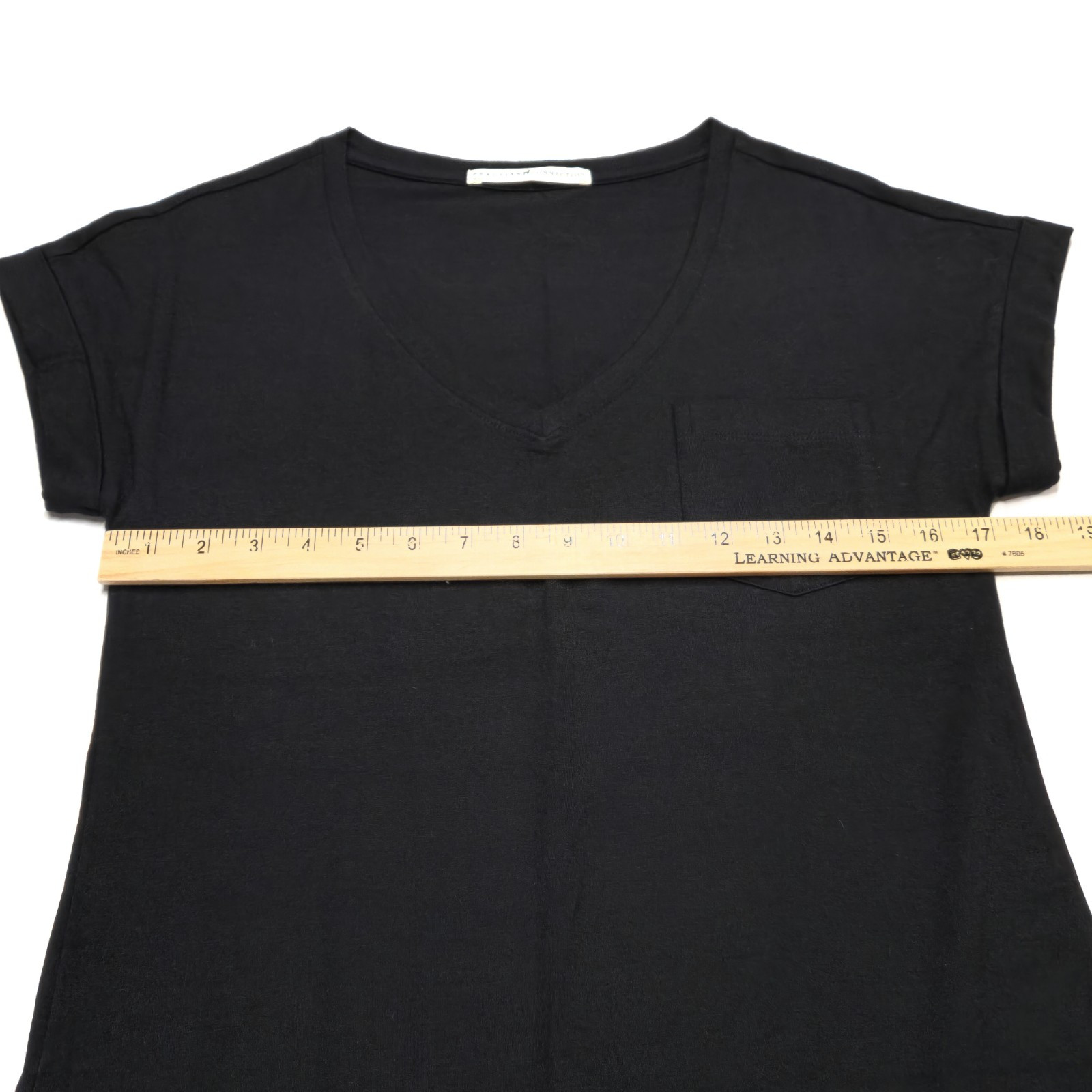 Peruvian Connection V-neck midi dress Pima chest pocket and a side slit Black