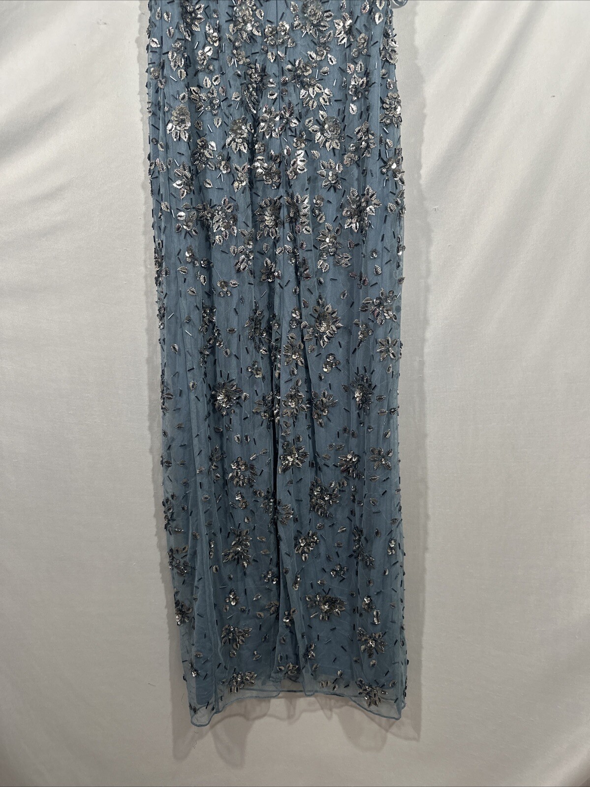 NWT Mac Duggal [ 10 ] 5477 Floral Embellished Scoop Neck Gown in Slate Grey J987