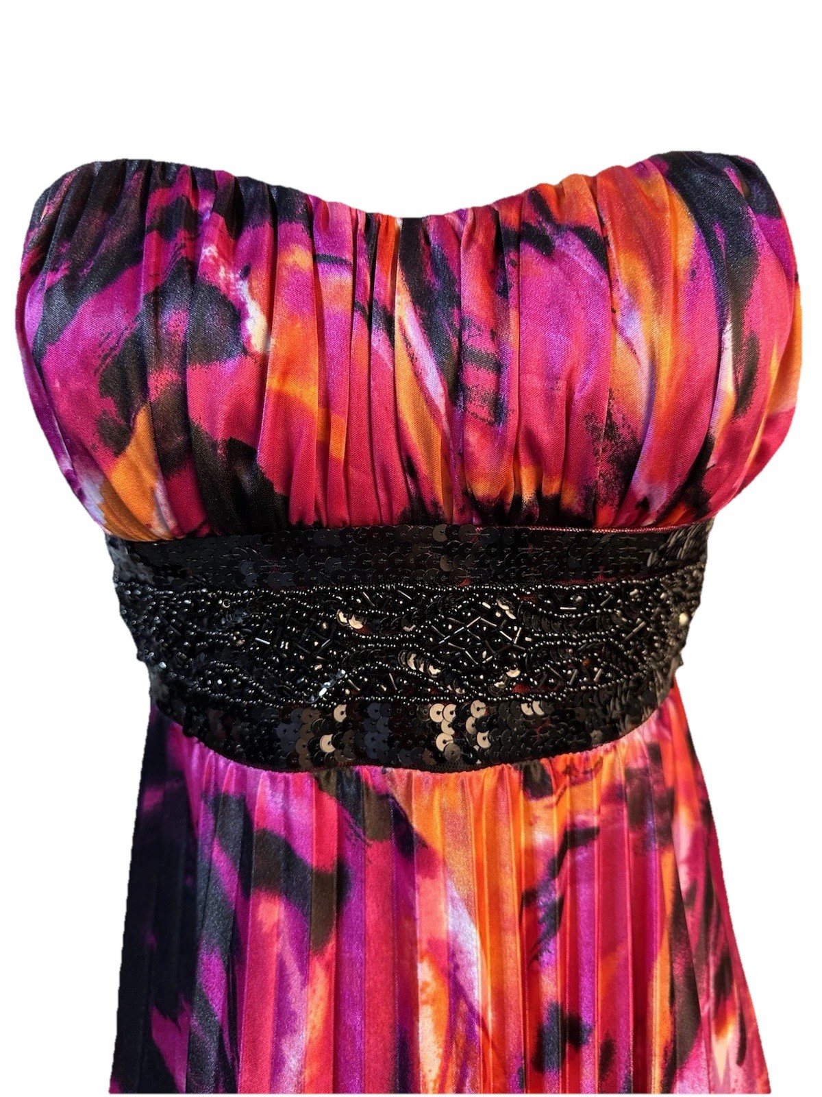 Speechless Bandeau Sequin Empire Waist Full Length Bold Multicolor Dress Size M