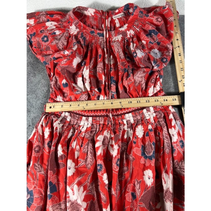 Ulla Johnson Floral Voile Lottie Smocked Dress Womens XS Red Boho Cottagecore