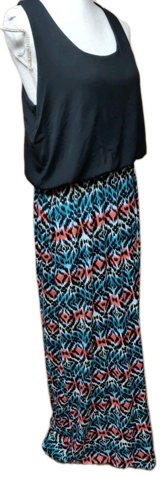 • Mix & Co. Maxi Dress Large Blouson Multi Printed Sleeveless Stretchy Racerback