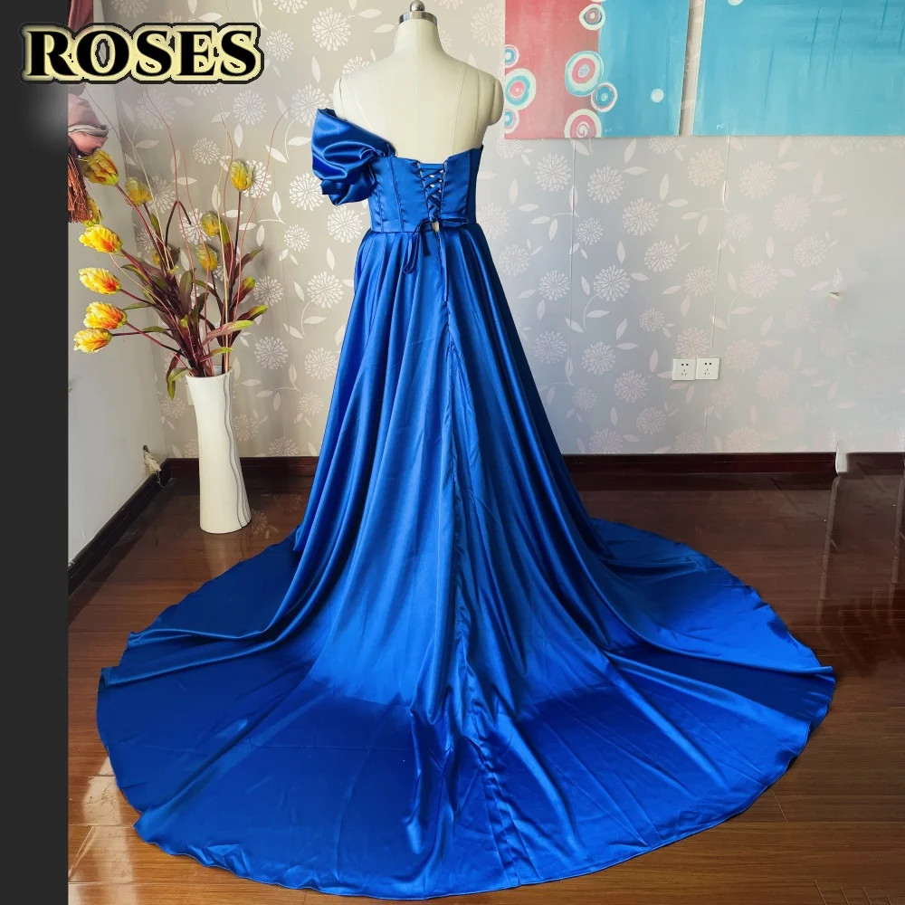Red Side High Split Mermaid Evening Dresses One Shoulder Prom Dresses Stain