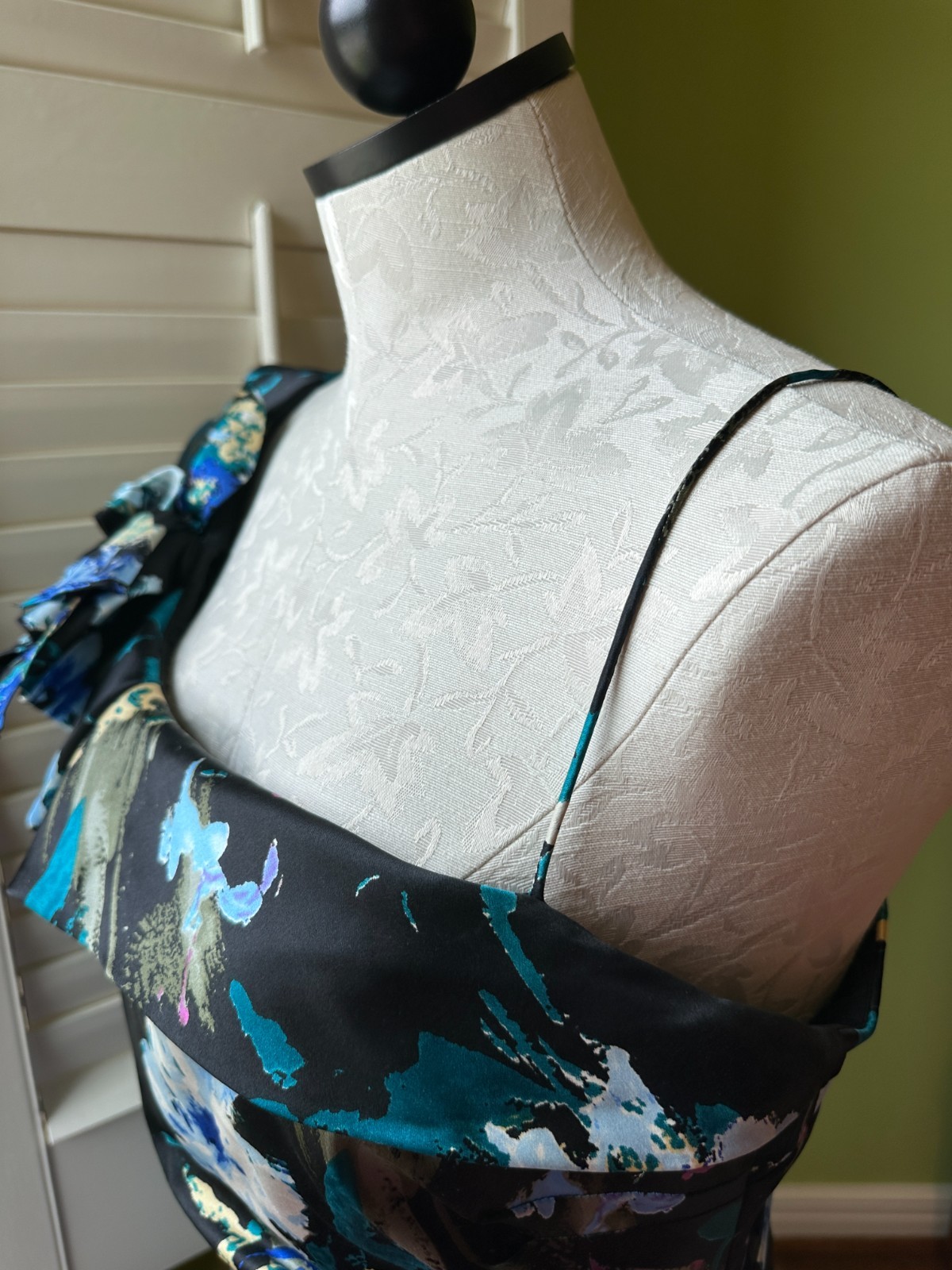 Teri Jon Rickie Freeman One Shoulder Floral Satin Cocktail Dress Size 10