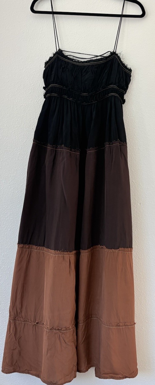 Zara Desert Collection 2019 Colorblock Dress Maxi Slip Bohemian Size Small Brown