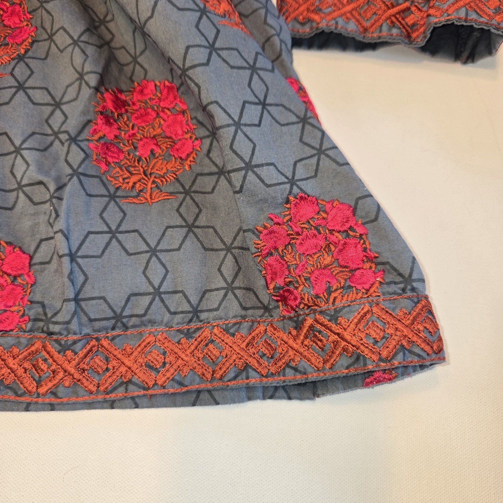 Beechtree Dress with Embroidered Trees and Pearl Button Size 8