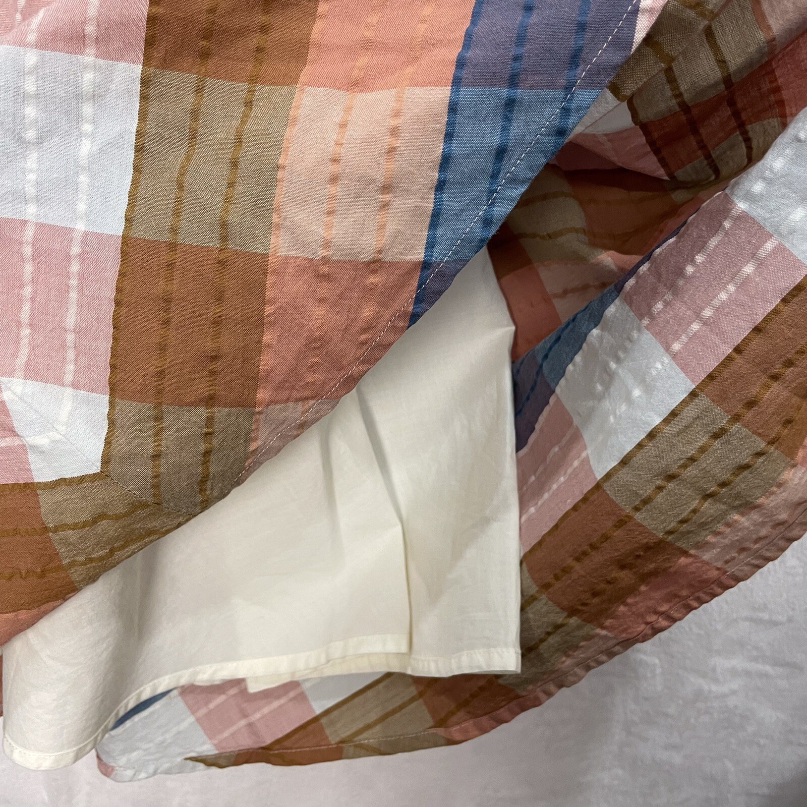 LL Bean Plaid Pleated Strap Dress 4 Small A Line Fit Flare Midi Blue Peach NEW