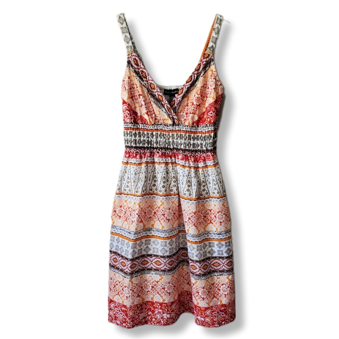Club Z Colorful Floral Babydoll Sundress L Boho Hippie Beach Festival Casual NEW