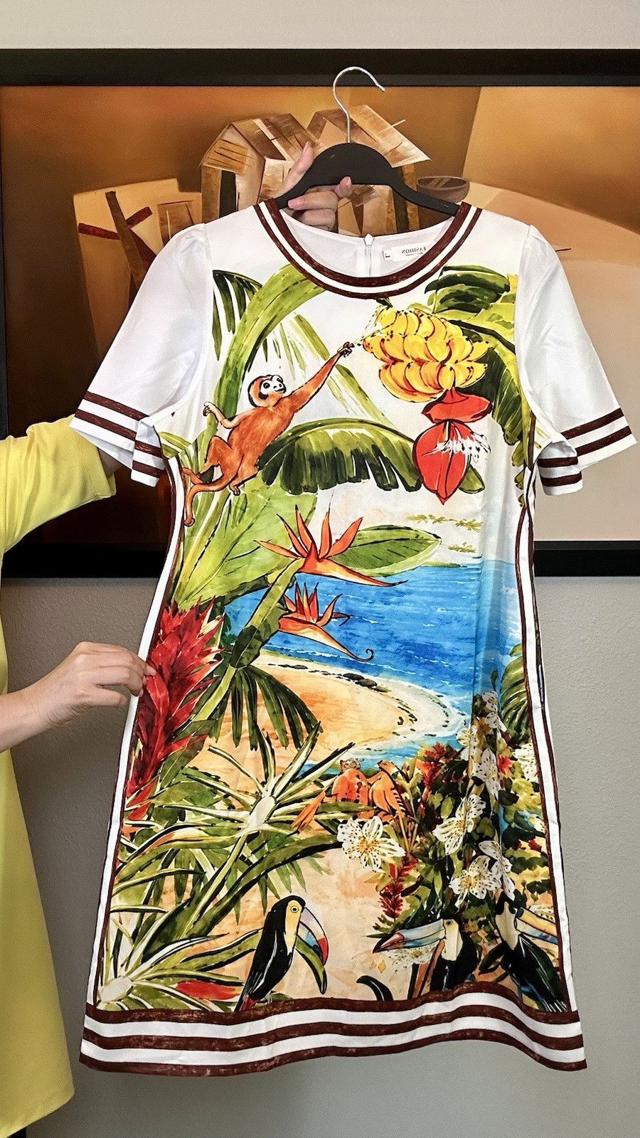 Women’s Multicolor Tropical Graphic Print T-Shirt Dress Short Sleeve Round Neck